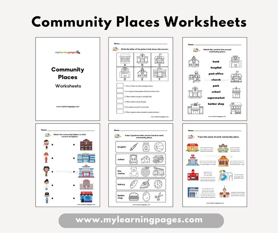 community places worksheets frame